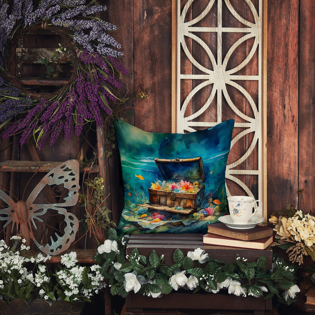 Treasure Chest Decorative Throw Pillow 18x18 Indoor Outdoor Accent Cushion, Fabric Cover with Insert for Sofa, Bed, Porch & Living Room
