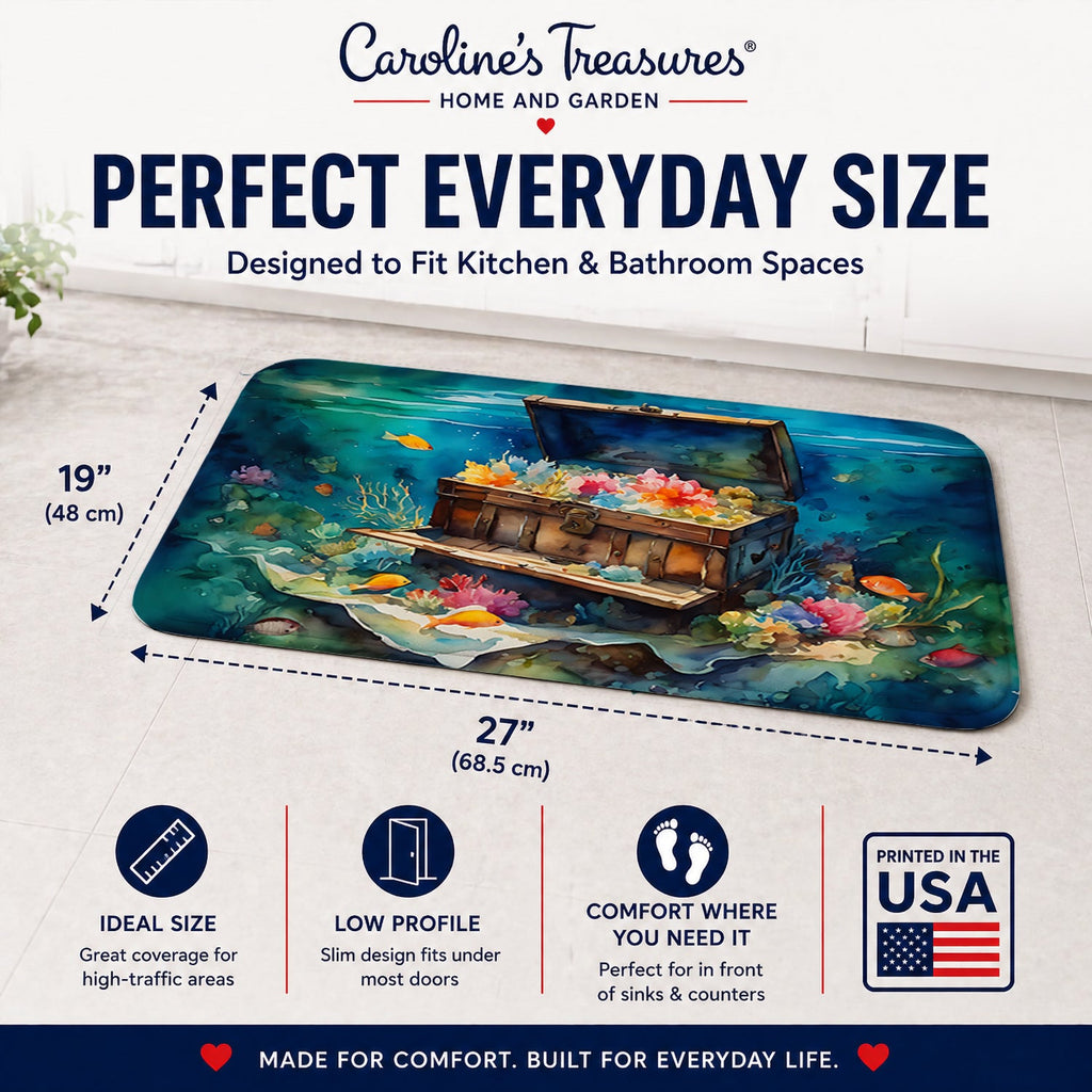 Treasure Chest Memory Foam Kitchen Mat Machine Washable Anti-Fatigue Cushion Comfort Bath or Kitchen Rug