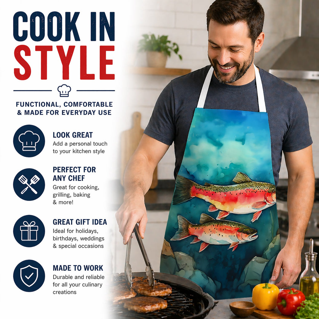 Trout Apron Cooking Kitchen Server Baking Crafts Gardening for Adult Women Men, Unisex, Large, Multicolor