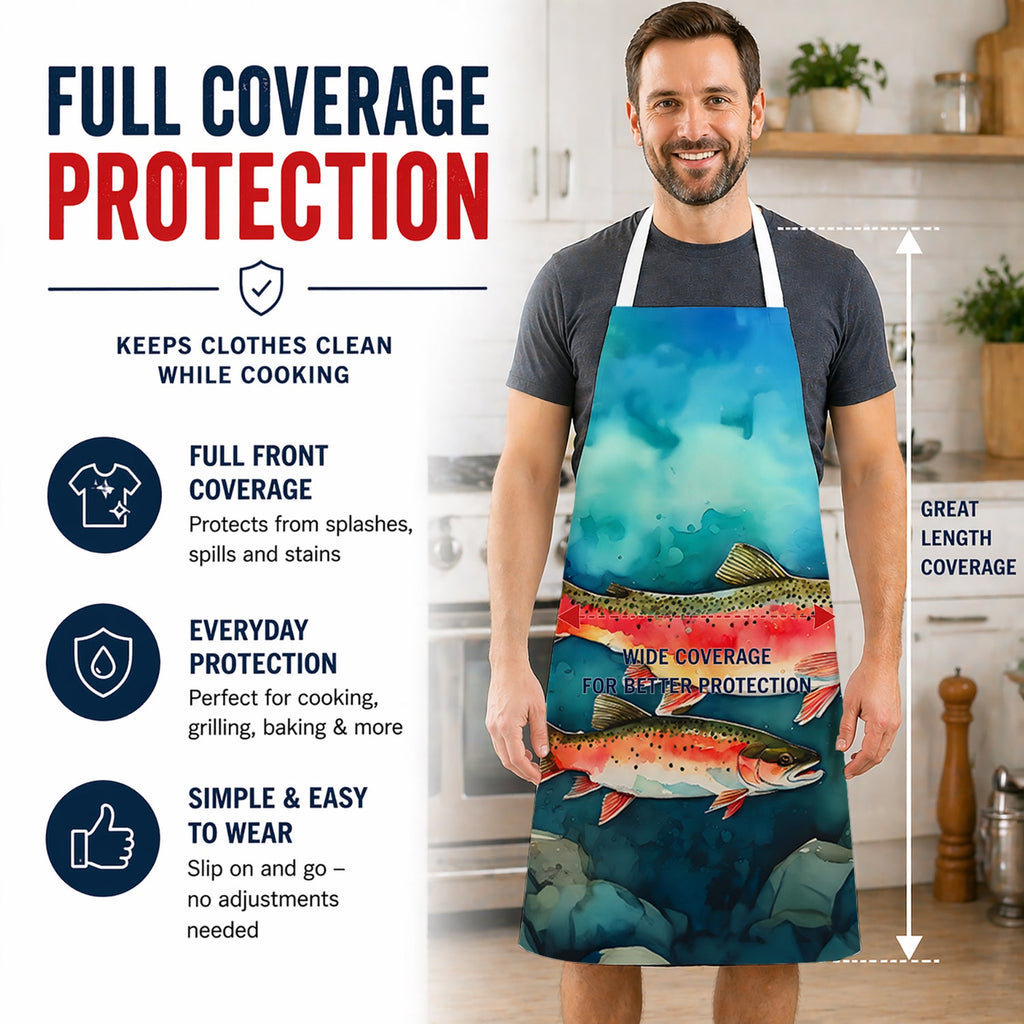 Trout Apron Cooking Kitchen Server Baking Crafts Gardening for Adult Women Men, Unisex, Large, Multicolor