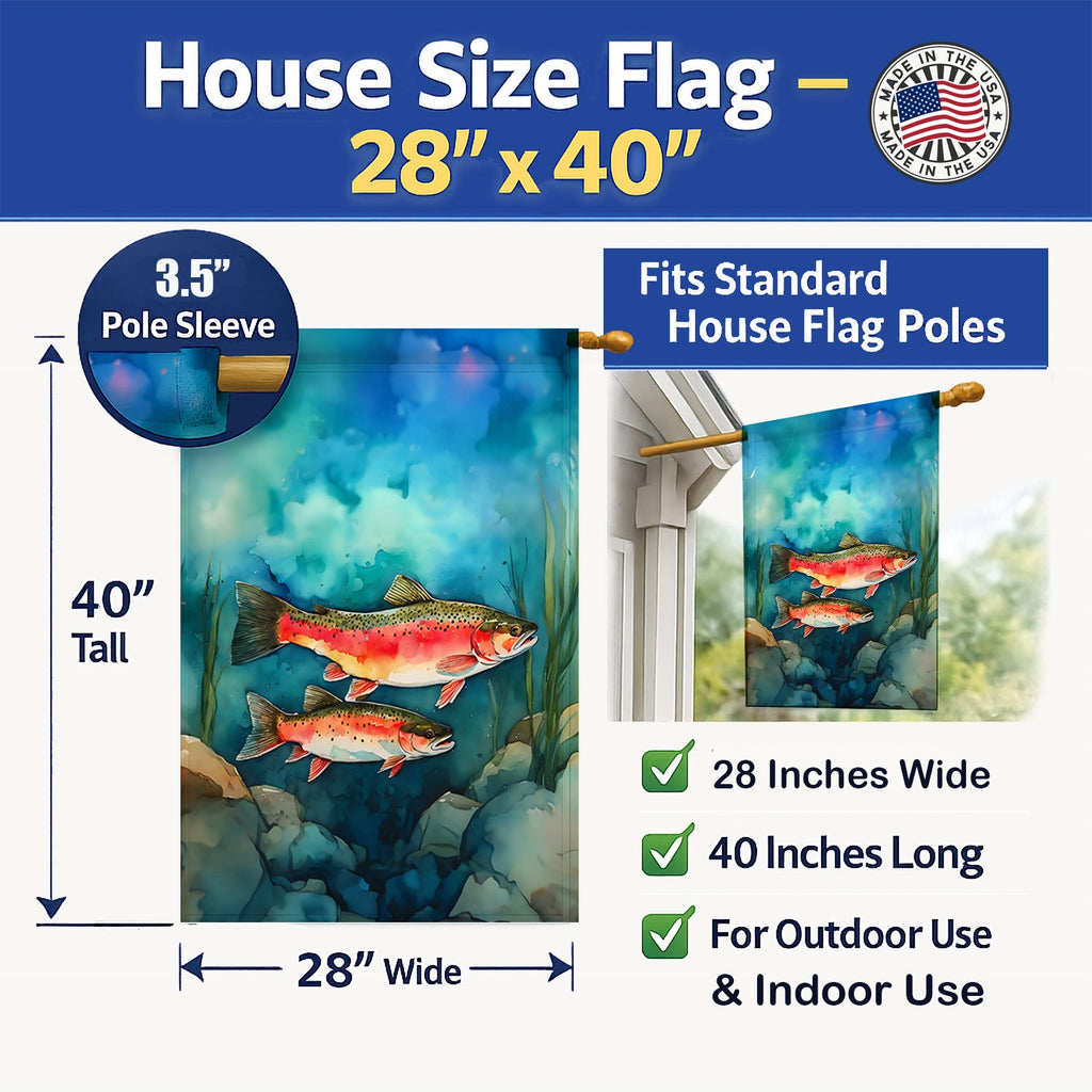 Trout House Flag 28x40 Porch Sleeve Pole Decorative Outside Yard Banner Artwork Wall Hanging, Polyester