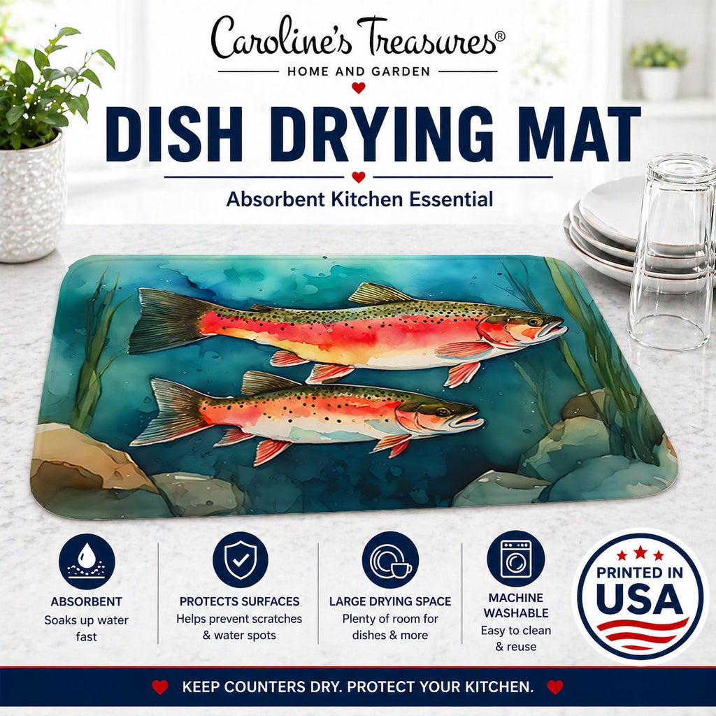 Trout Dish Drying Mat Absorbent Dish Drying Mat Pad for Kitchen Counter Dish Drainer Mat for Countertop, 14 x 21", Multicolor