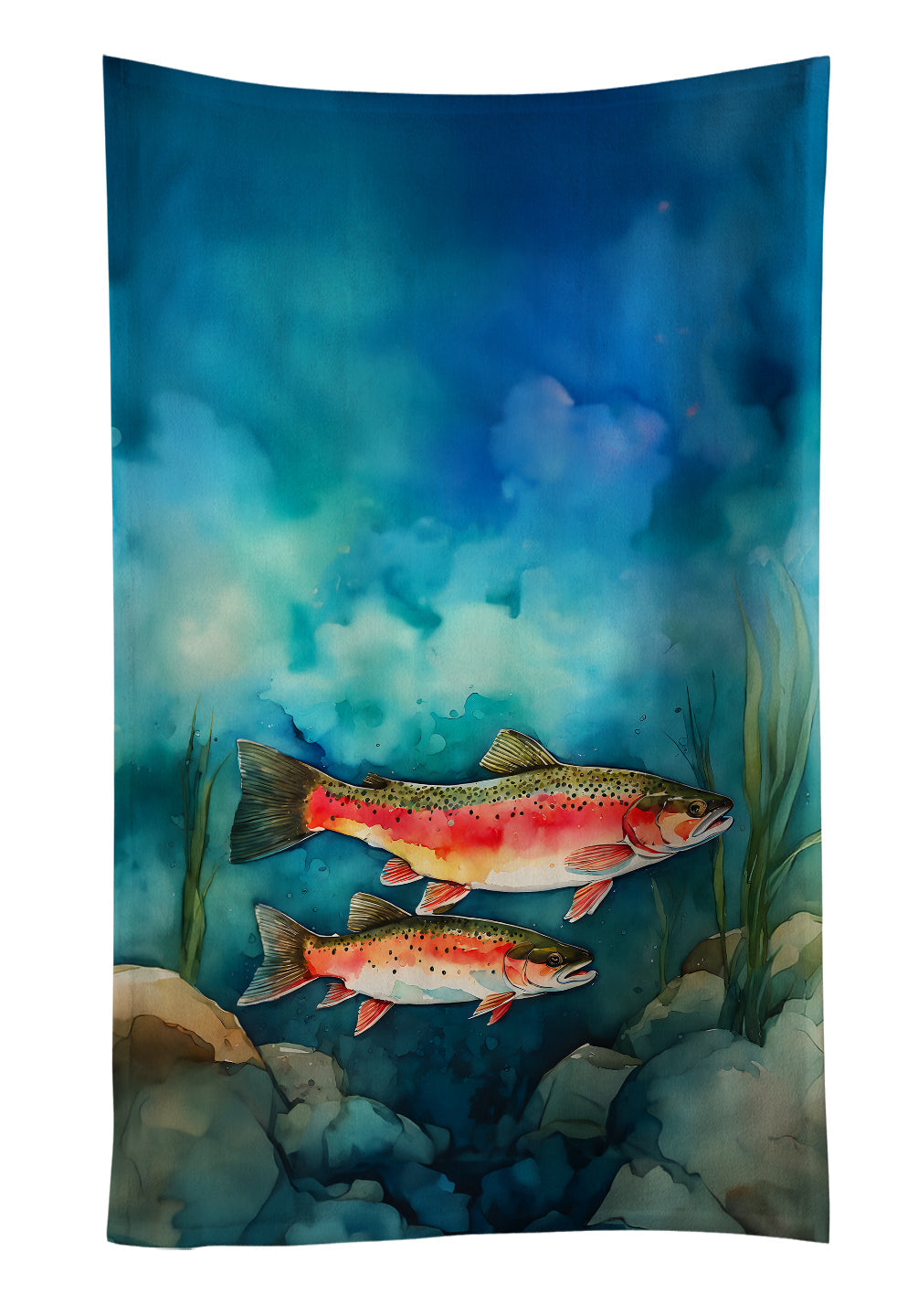 Trout Kitchen Towel Velour Plush Front and Cotton Loop Back Machine Washable