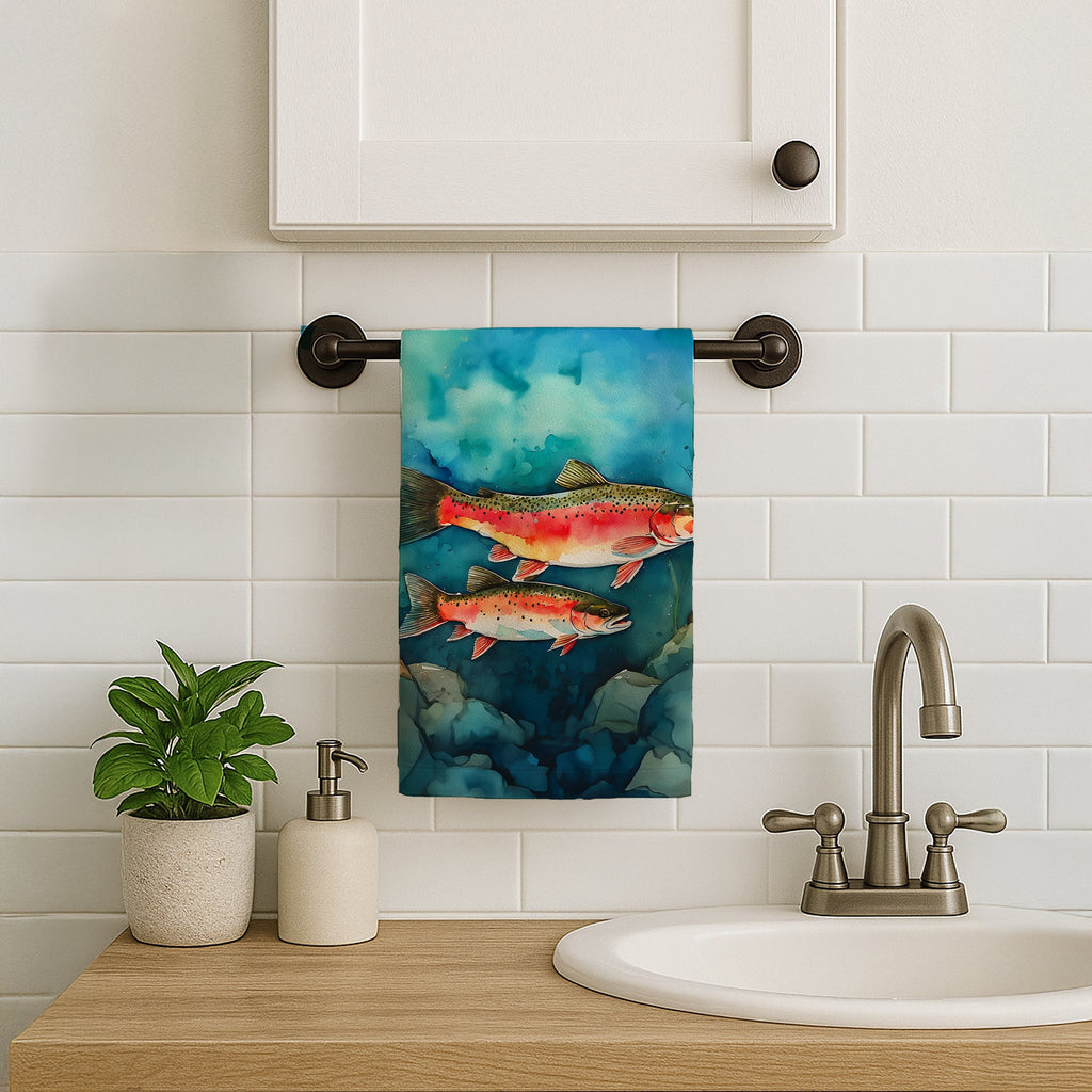 Trout Kitchen Towel Velour Plush Front and Cotton Loop Back Machine Washable