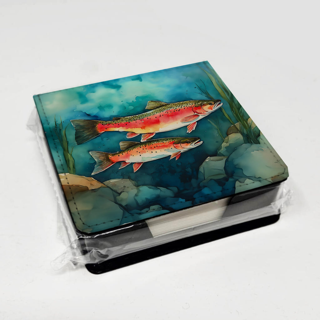 Trout PU Leather Note Paper Holder with Artist-Designed Cover, Desk Accessory, Office Gift