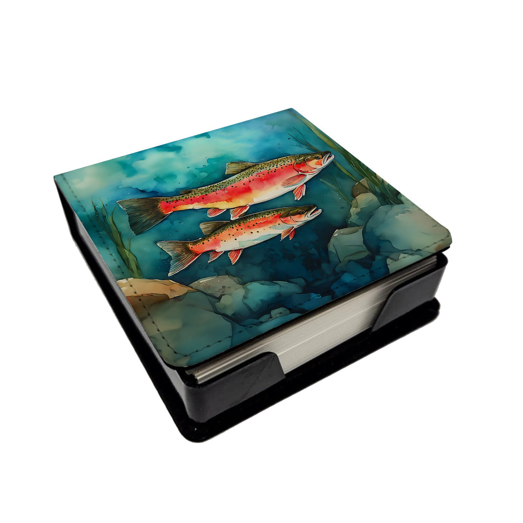 Trout PU Leather Note Paper Holder with Artist-Designed Cover, Desk Accessory, Office Gift