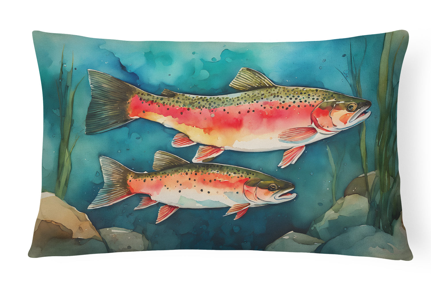 Trout Decorative Throw Pillow 12x16 Indoor Outdoor Accent Cushion, Fabric Cover with Insert for Sofa, Bed, Porch & Living Room