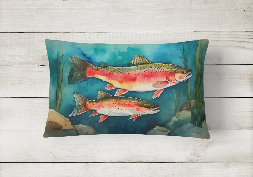 Trout Decorative Throw Pillow 12x16 Indoor Outdoor Accent Cushion, Fabric Cover with Insert for Sofa, Bed, Porch & Living Room