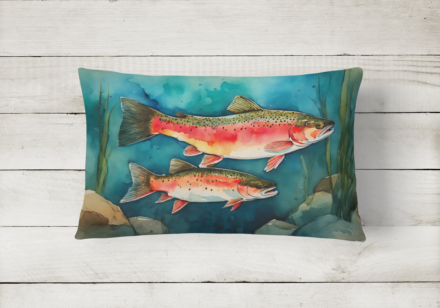 Trout Decorative Throw Pillow 12x16 Indoor Outdoor Accent Cushion, Fabric Cover with Insert for Sofa, Bed, Porch & Living Room
