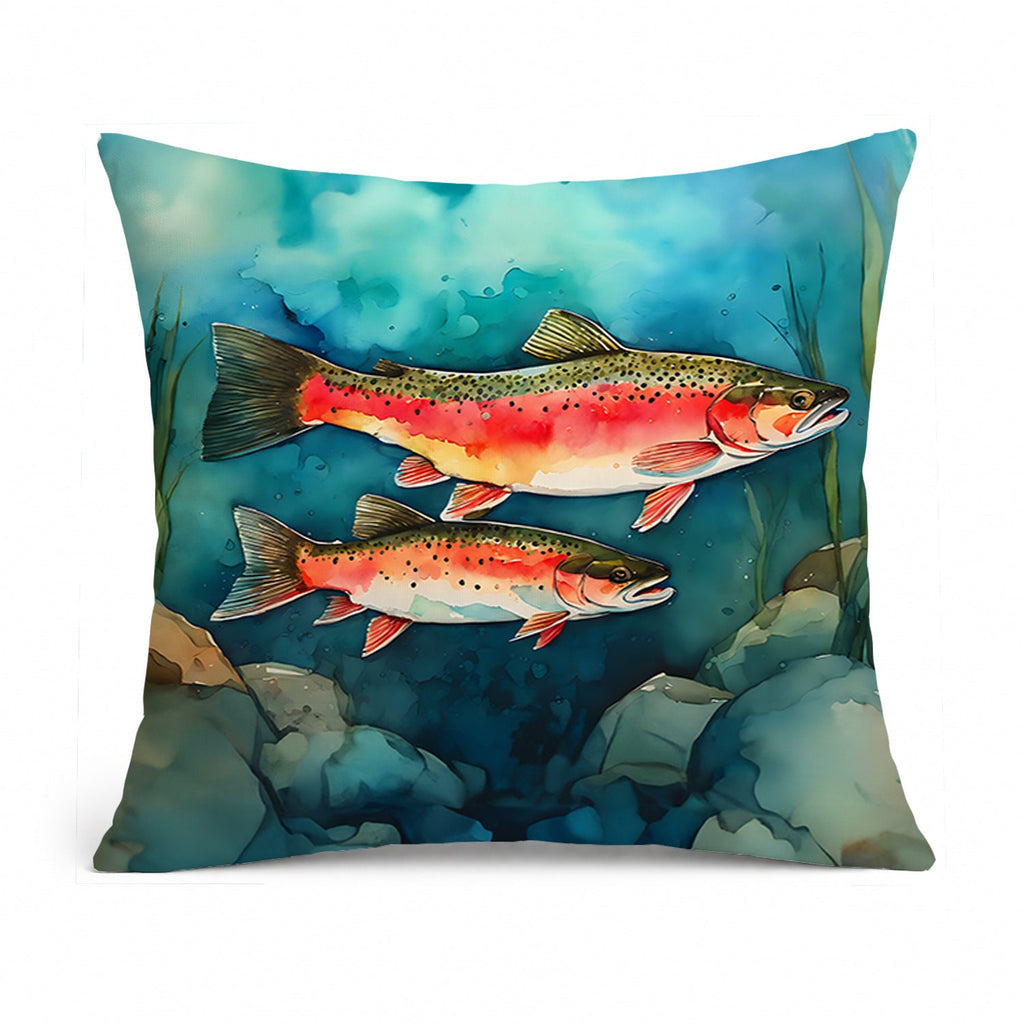 Trout Decorative Throw Pillow 14x14 Indoor Outdoor Accent Cushion, Fabric Cover with Insert for Sofa, Bed, Porch & Living Room