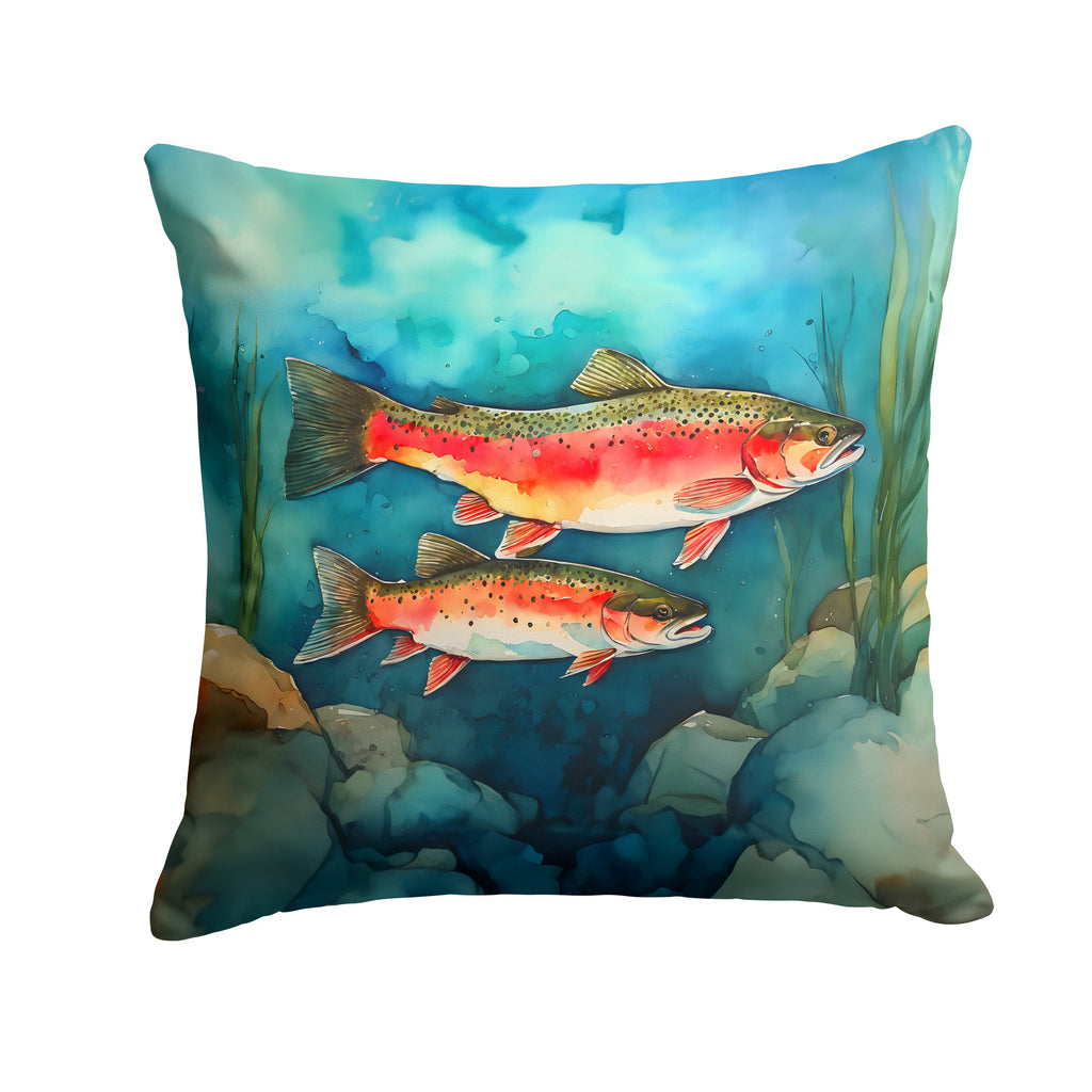 Trout Decorative Throw Pillow 18x18 Indoor Outdoor Accent Cushion, Fabric Cover with Insert for Sofa, Bed, Porch & Living Room