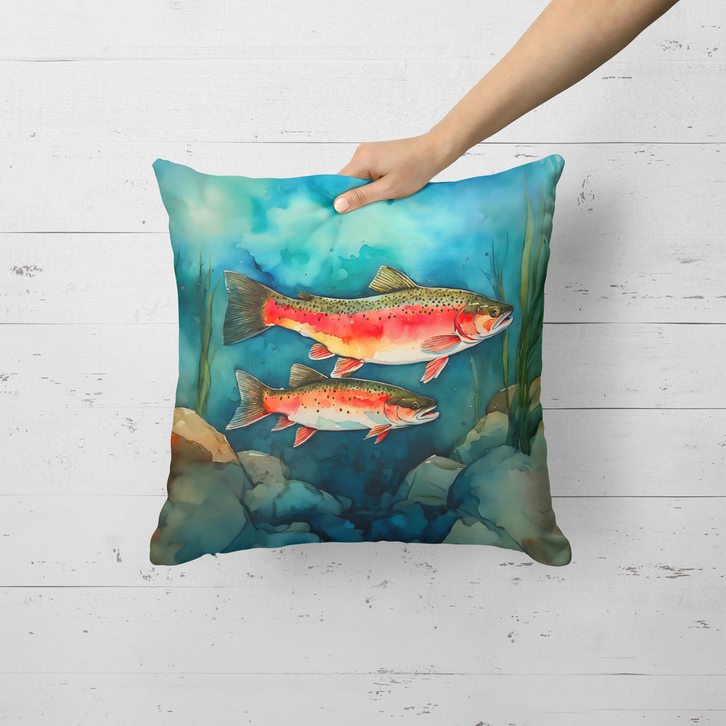 Trout Decorative Throw Pillow 18x18 Indoor Outdoor Accent Cushion, Fabric Cover with Insert for Sofa, Bed, Porch & Living Room