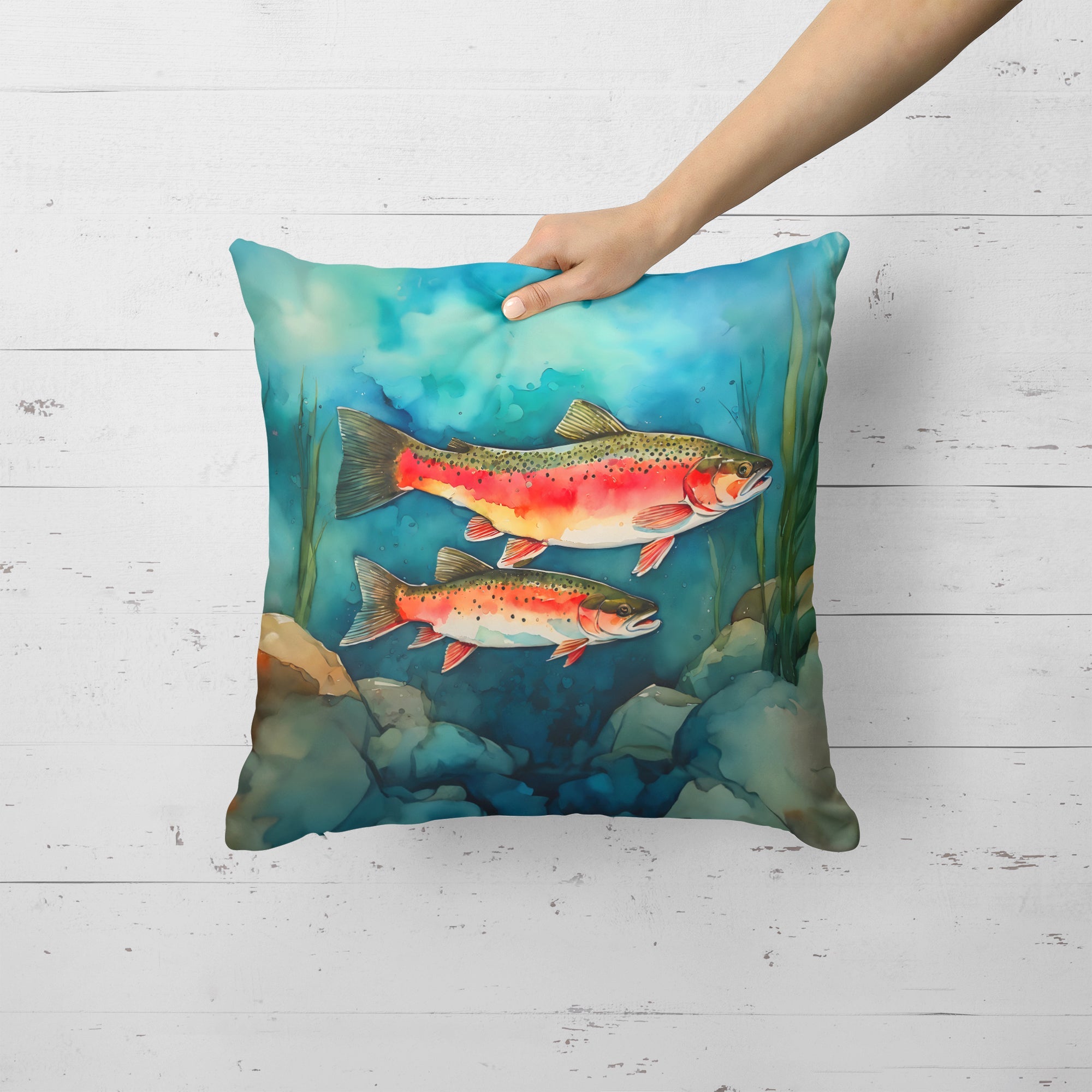 Trout Decorative Throw Pillow 18x18 Indoor Outdoor Accent Cushion, Fabric Cover with Insert for Sofa, Bed, Porch & Living Room