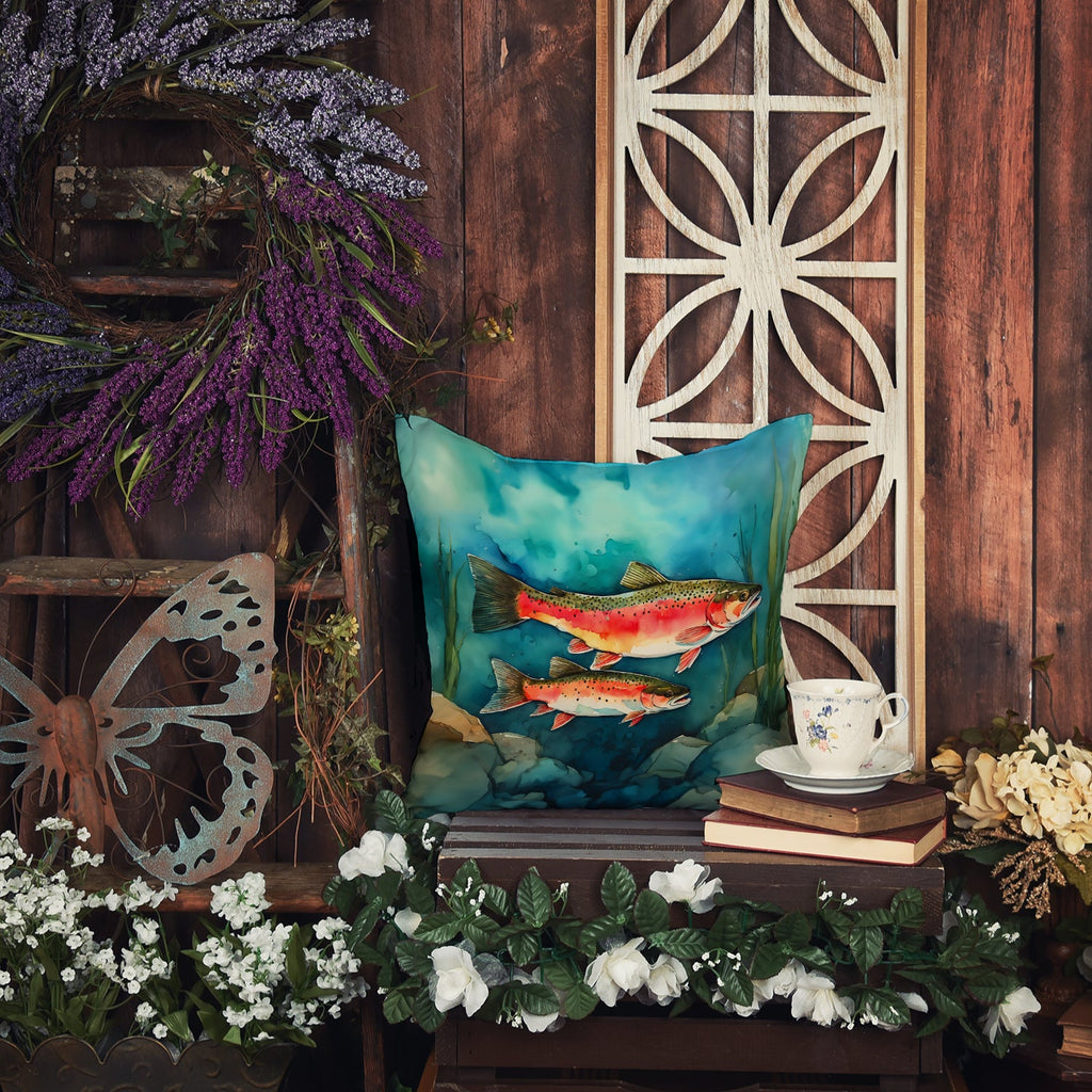 Trout Decorative Throw Pillow 18x18 Indoor Outdoor Accent Cushion, Fabric Cover with Insert for Sofa, Bed, Porch & Living Room