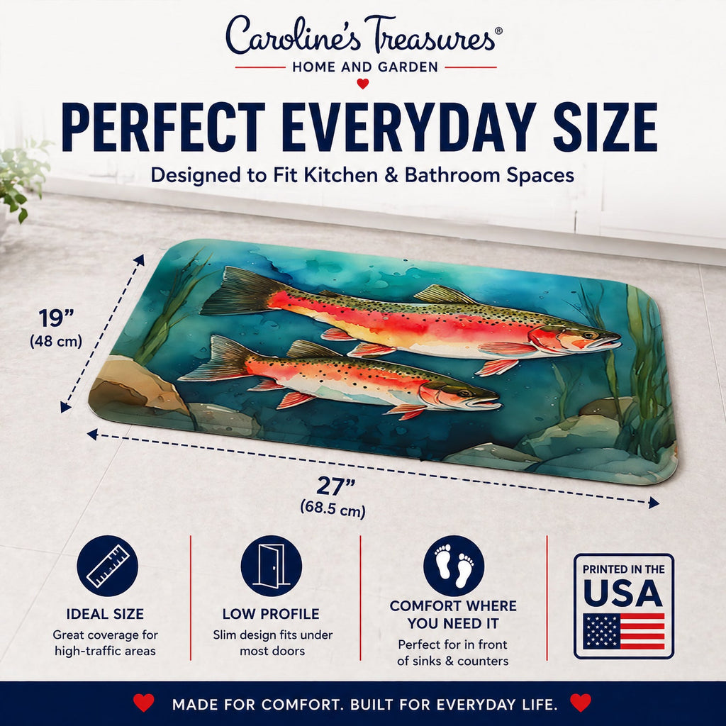 Trout Memory Foam Kitchen Mat Machine Washable Anti-Fatigue Cushion Comfort Bath or Kitchen Rug