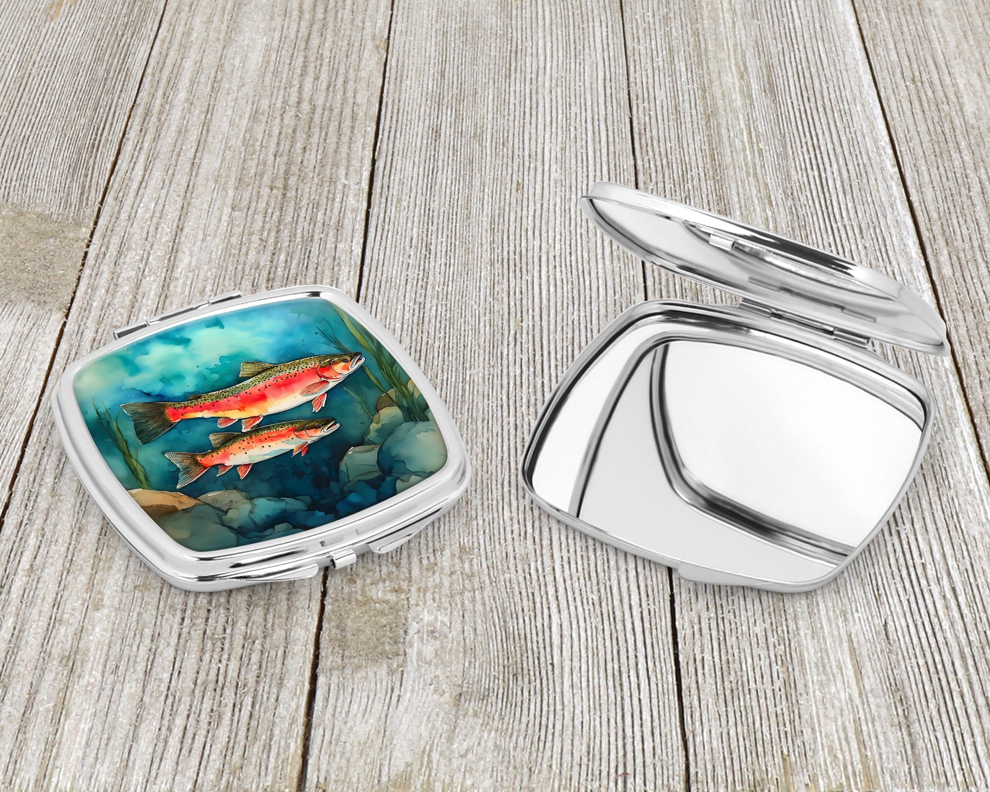 Trout Compact Mirror Decorative Travel Makeup Mirror for Women Girls Gifts Pocket Makeup Mirror Folding Handheld