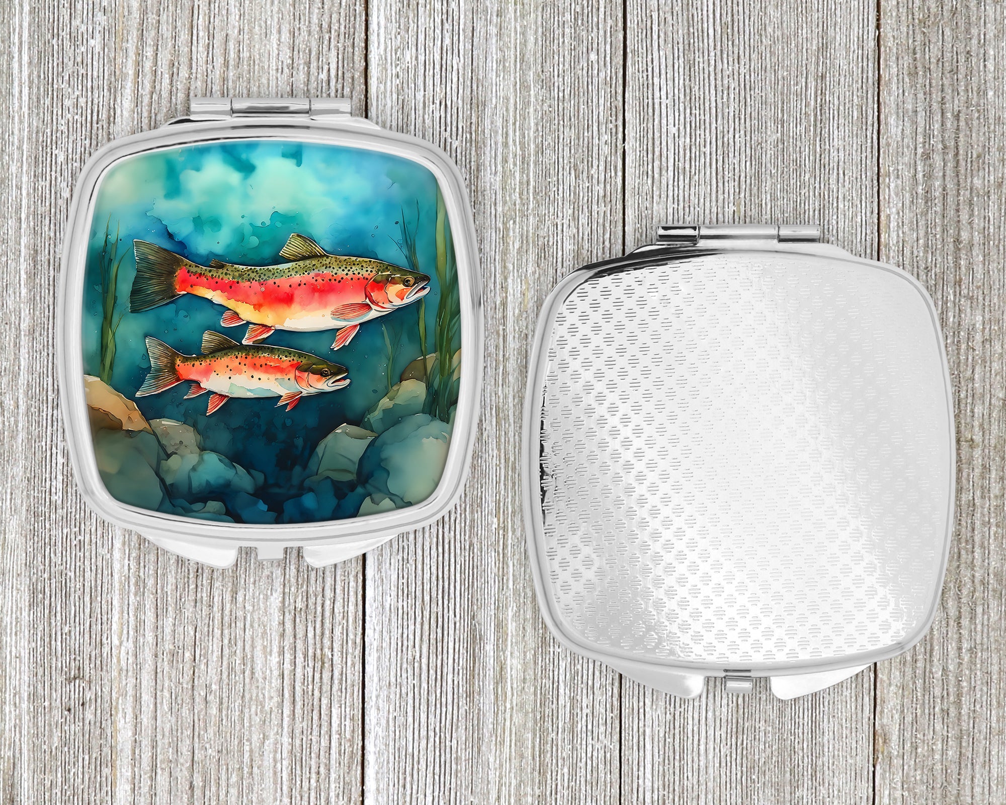 Trout Compact Mirror Decorative Travel Makeup Mirror for Women Girls Gifts Pocket Makeup Mirror Folding Handheld