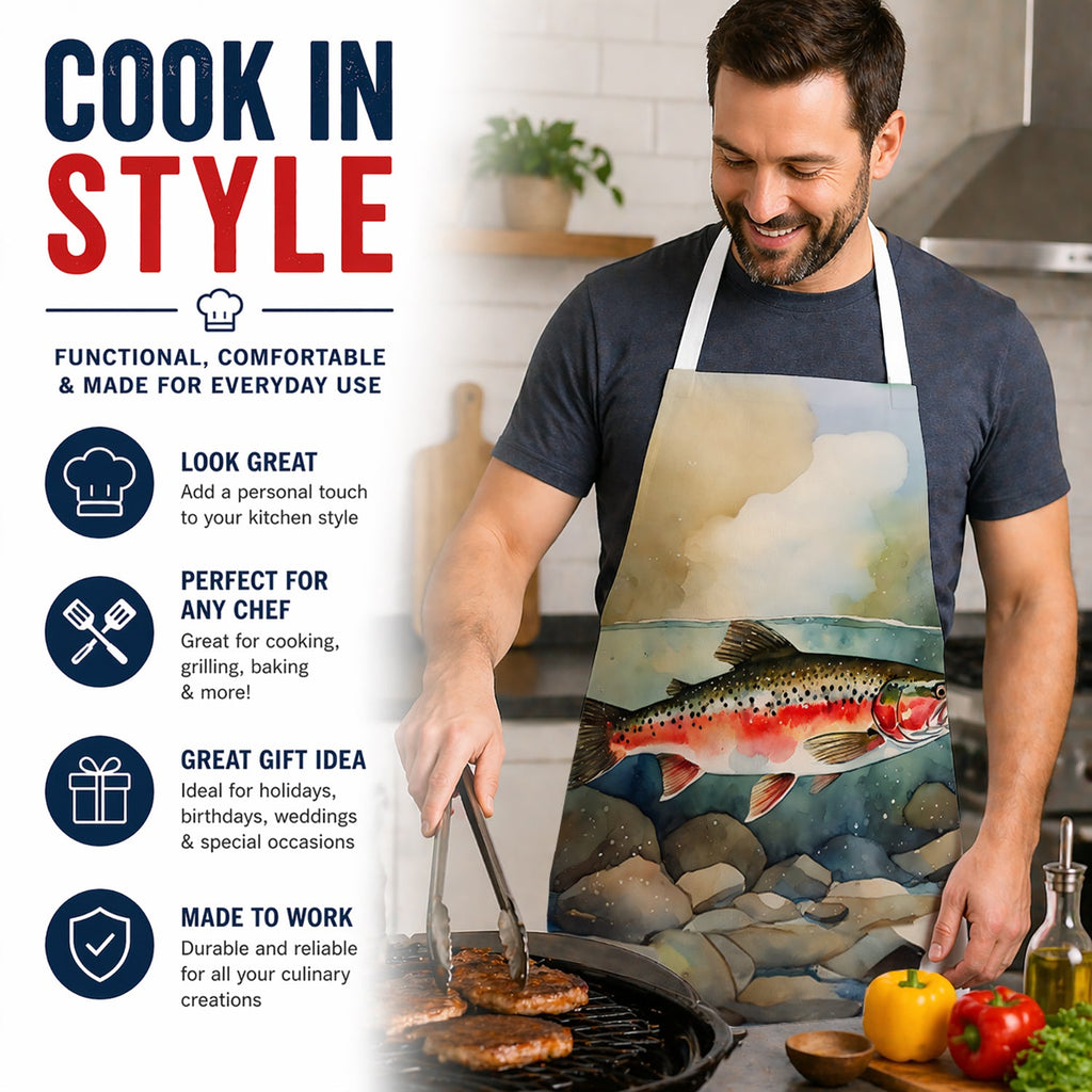 Trout Apron Cooking Kitchen Server Baking Crafts Gardening for Adult Women Men, Unisex, Large, Multicolor