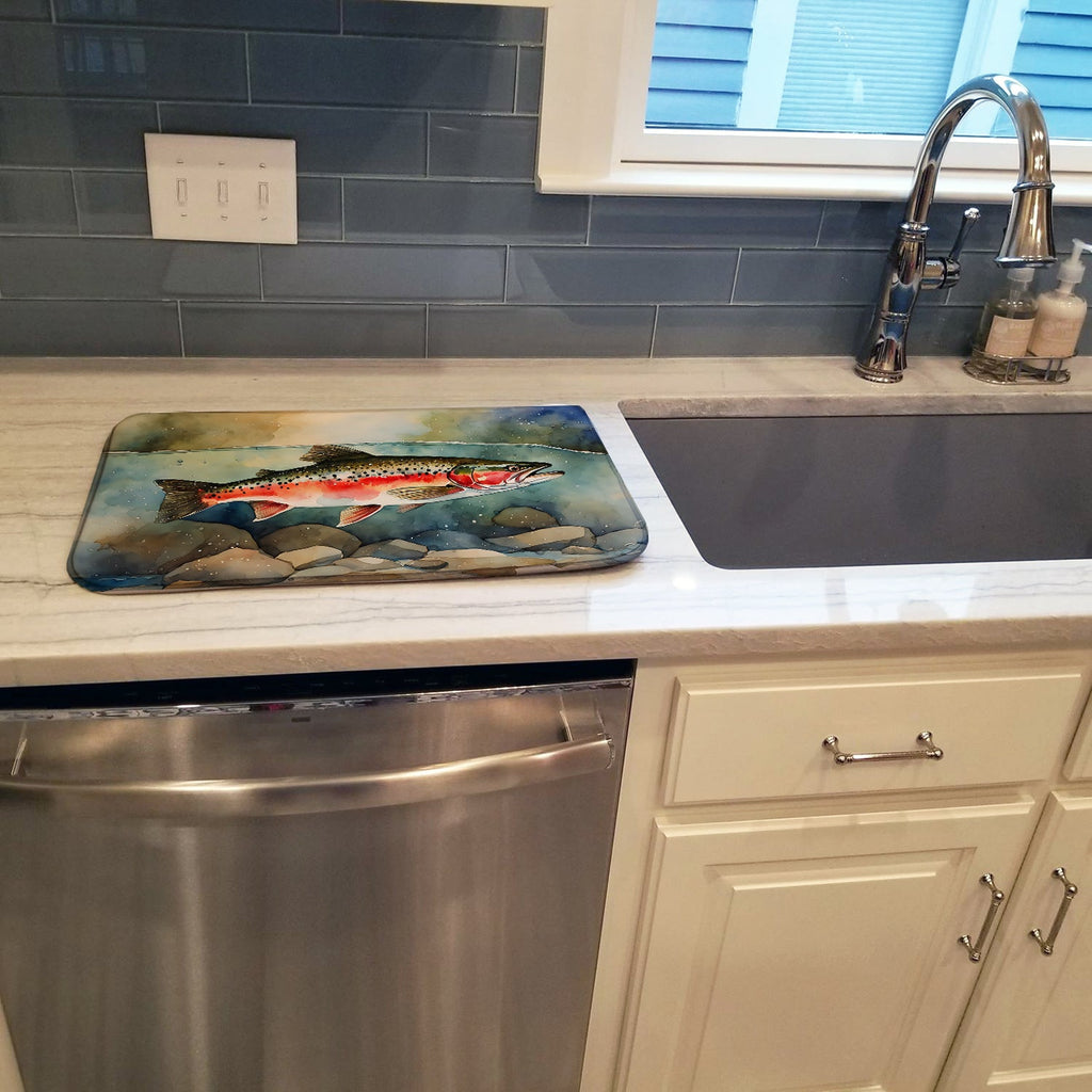 Trout Dish Drying Mat Absorbent Dish Drying Mat Pad for Kitchen Counter Dish Drainer Mat for Countertop, 14 x 21", Multicolor