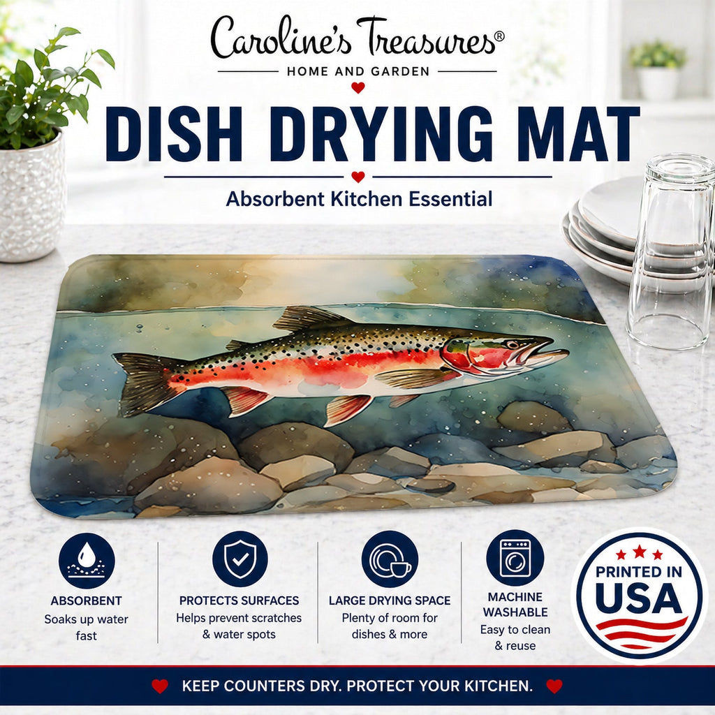 Trout Dish Drying Mat Absorbent Dish Drying Mat Pad for Kitchen Counter Dish Drainer Mat for Countertop, 14 x 21", Multicolor