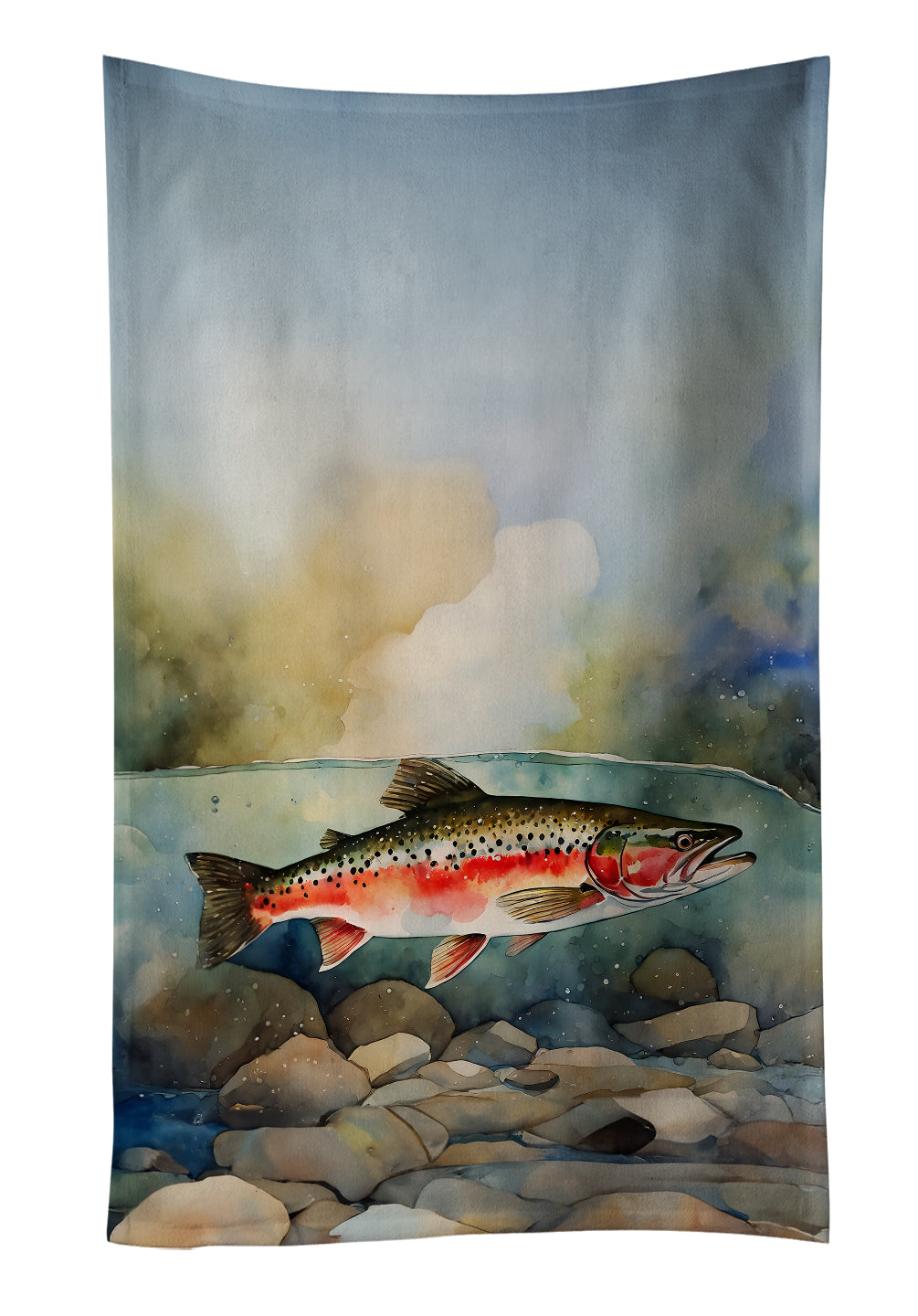 Trout Kitchen Towel Velour Plush Front and Cotton Loop Back Machine Washable