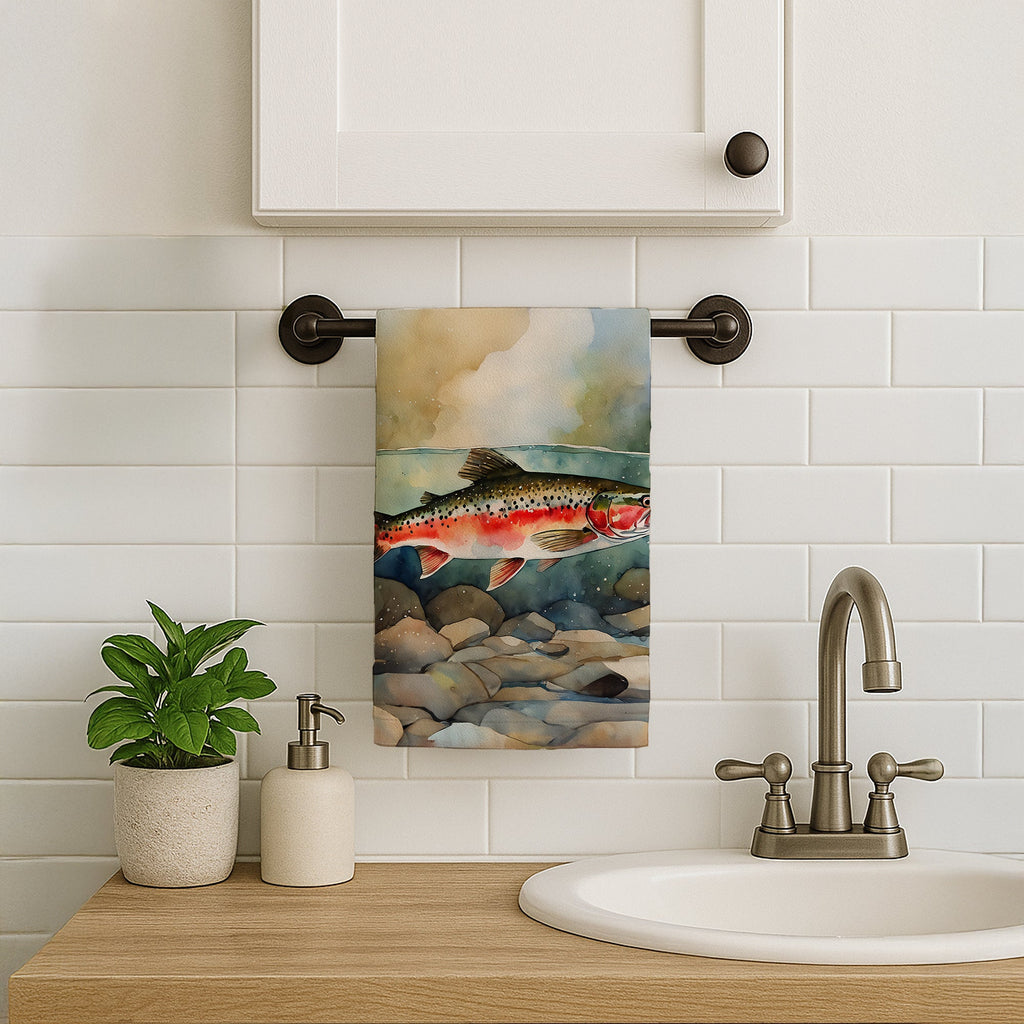 Trout Kitchen Towel Velour Plush Front and Cotton Loop Back Machine Washable