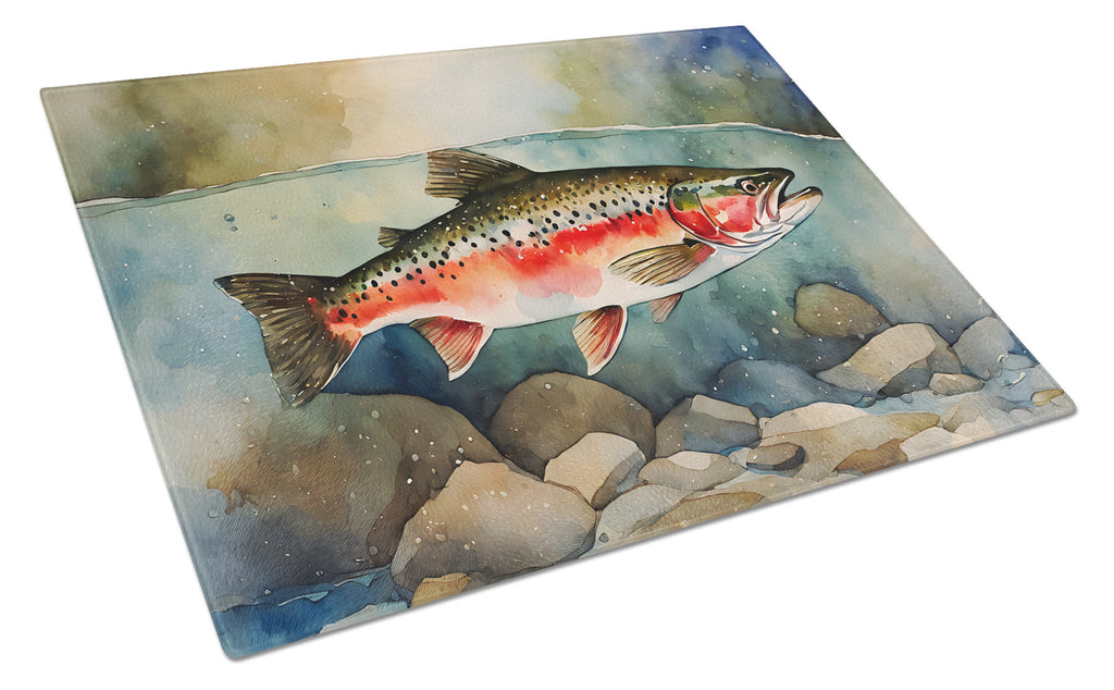 Trout Cutting Board Tempered Glass Kitchen Cutting Surface, Heat Resistant Chopping, Non-Slip Feet, Food Prep & Serving