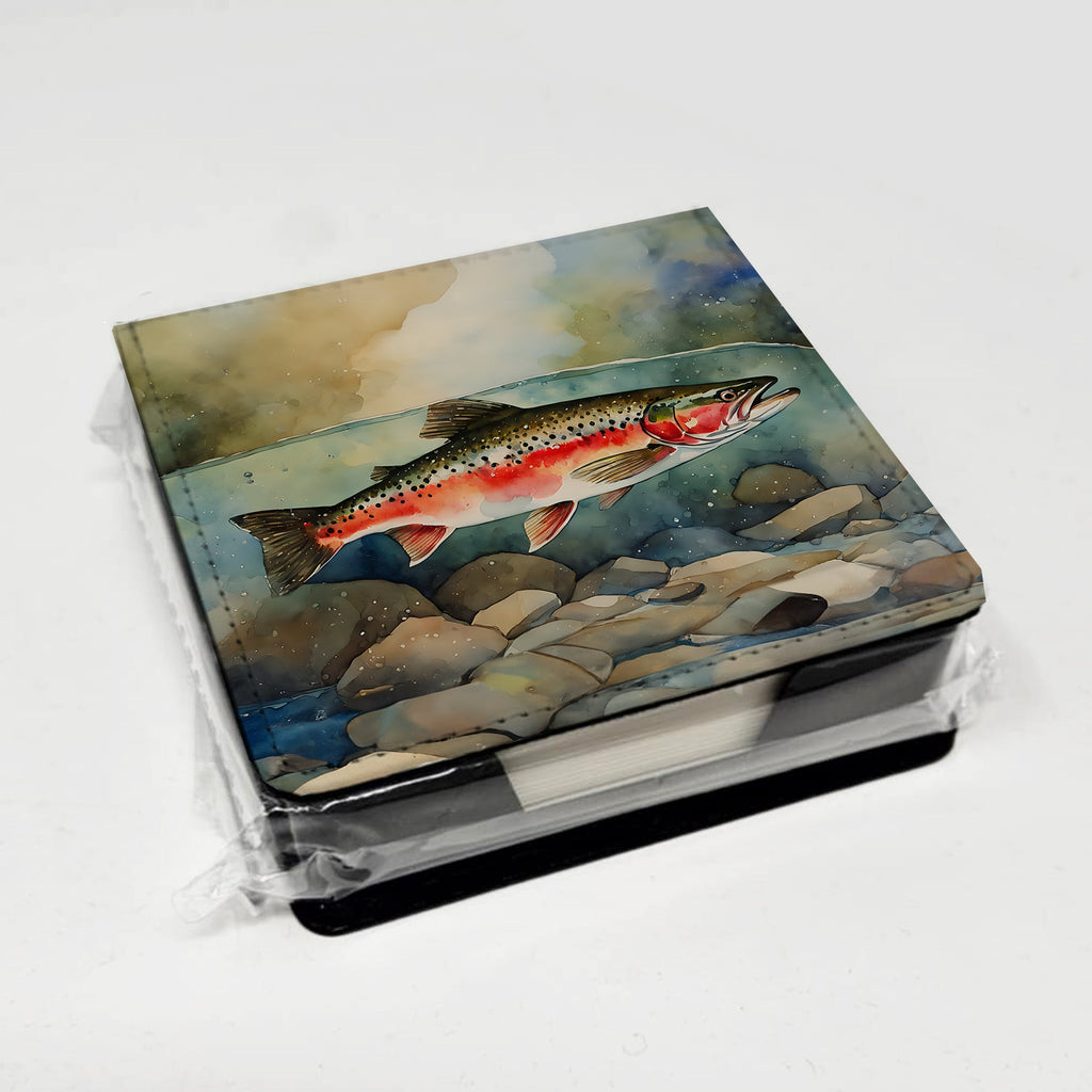 Trout PU Leather Note Paper Holder with Artist-Designed Cover, Desk Accessory, Office Gift