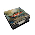 Trout PU Leather Note Paper Holder with Artist-Designed Cover, Desk Accessory, Office Gift
