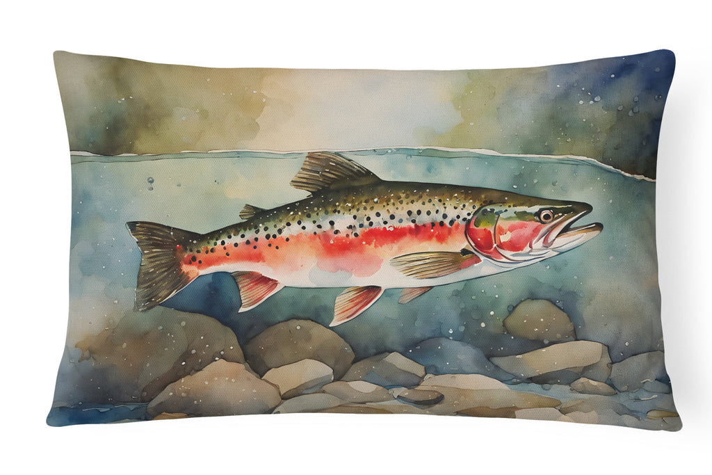 Trout Decorative Throw Pillow 12x16 Indoor Outdoor Accent Cushion, Fabric Cover with Insert for Sofa, Bed, Porch & Living Room