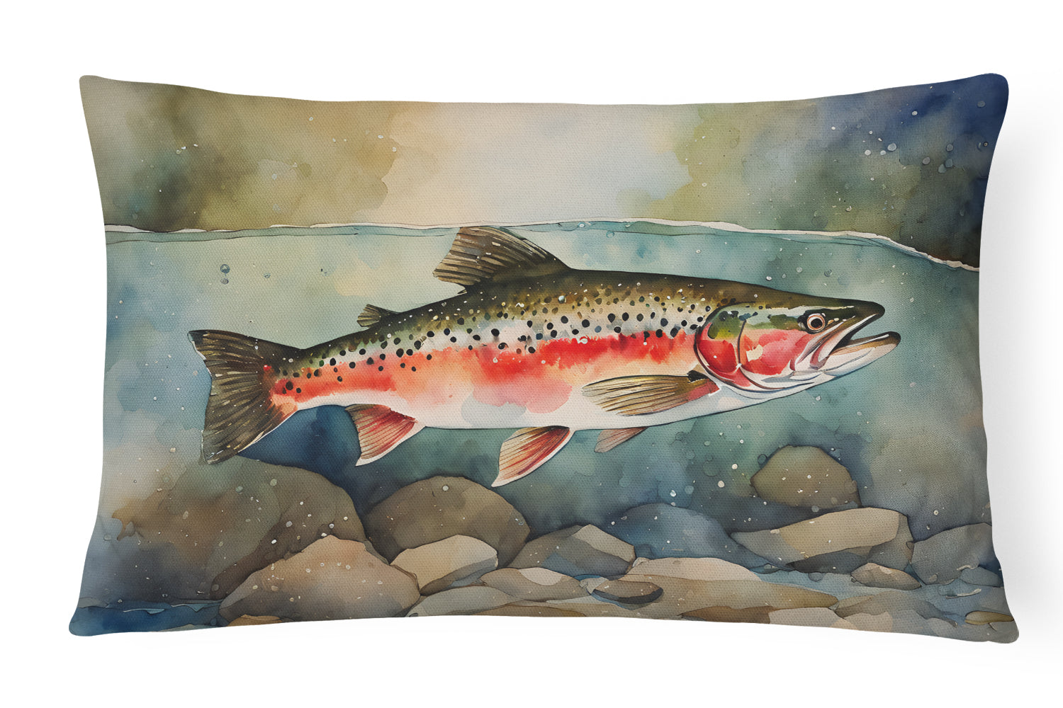 Trout Decorative Throw Pillow 12x16 Indoor Outdoor Accent Cushion, Fabric Cover with Insert for Sofa, Bed, Porch & Living Room