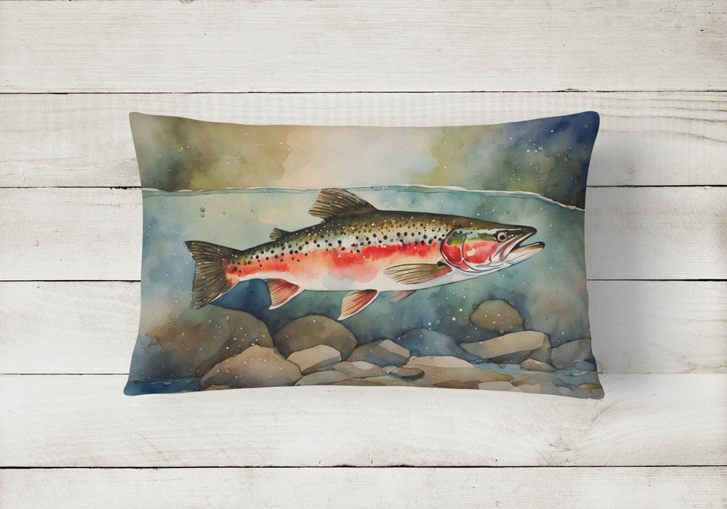 Trout Decorative Throw Pillow 12x16 Indoor Outdoor Accent Cushion, Fabric Cover with Insert for Sofa, Bed, Porch & Living Room