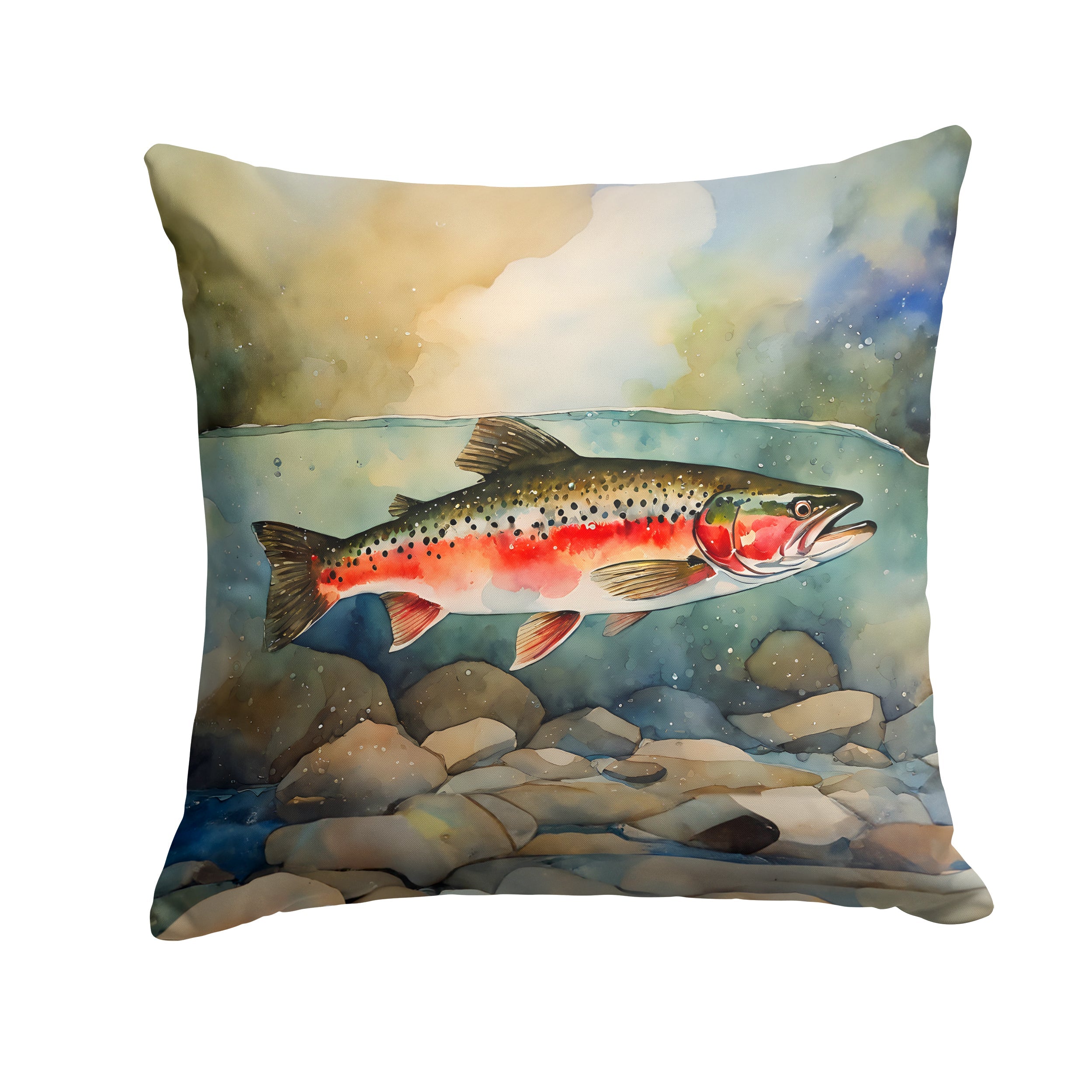 Trout Decorative Throw Pillow 18x18 Indoor Outdoor Accent Cushion, Fabric Cover with Insert for Sofa, Bed, Porch & Living Room