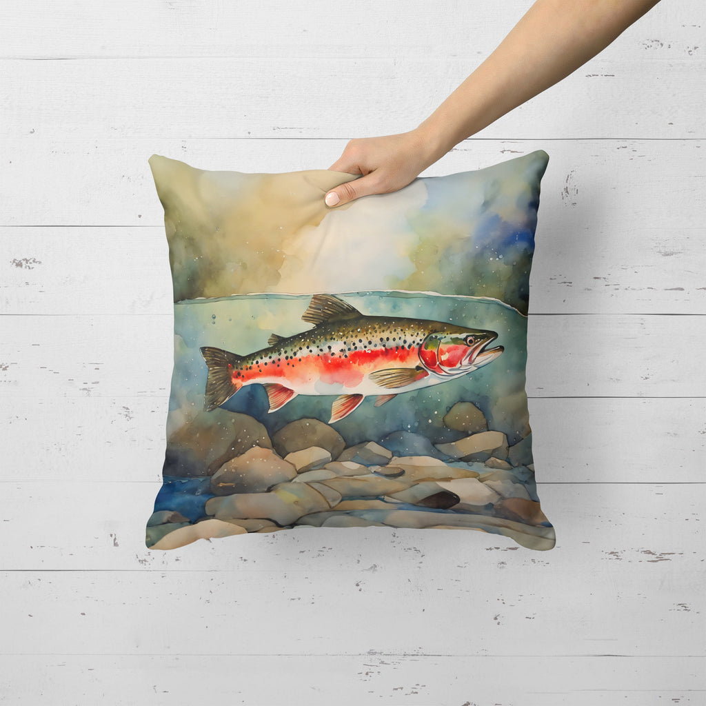 Trout Decorative Throw Pillow 18x18 Indoor Outdoor Accent Cushion, Fabric Cover with Insert for Sofa, Bed, Porch & Living Room