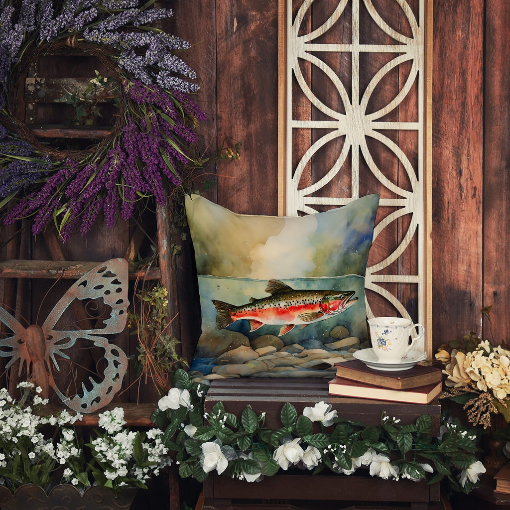 Trout Decorative Throw Pillow 18x18 Indoor Outdoor Accent Cushion, Fabric Cover with Insert for Sofa, Bed, Porch & Living Room