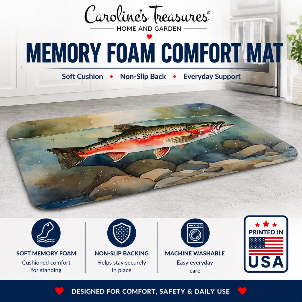 Trout Memory Foam Kitchen Mat Machine Washable Anti-Fatigue Cushion Comfort Bath or Kitchen Rug