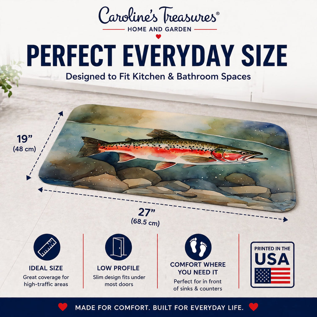 Trout Memory Foam Kitchen Mat Machine Washable Anti-Fatigue Cushion Comfort Bath or Kitchen Rug