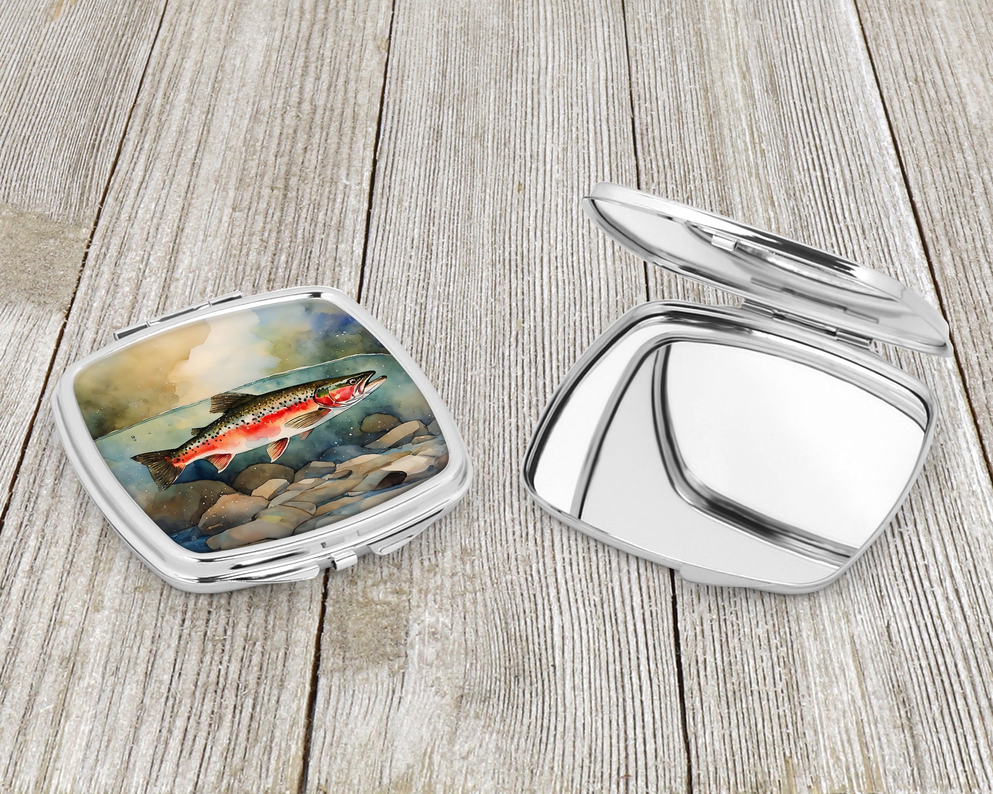 Trout Compact Mirror Decorative Travel Makeup Mirror for Women Girls Gifts Pocket Makeup Mirror Folding Handheld