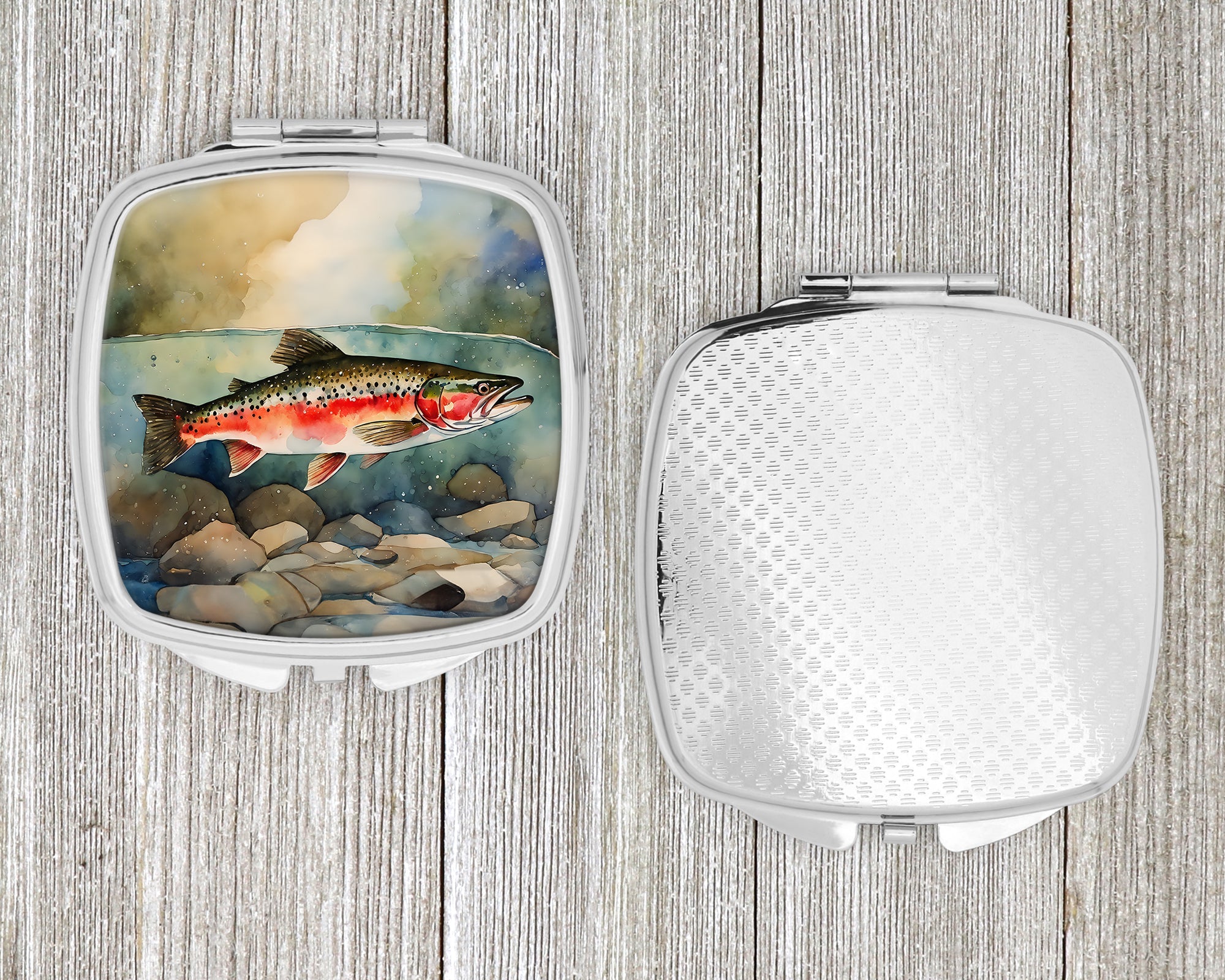Trout Compact Mirror Decorative Travel Makeup Mirror for Women Girls Gifts Pocket Makeup Mirror Folding Handheld