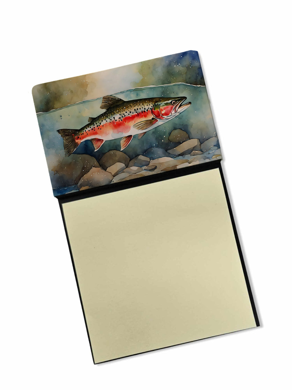 Trout Watercolor Sticky Note Holder Refillable Dispenser Desk Accessory 3x3 Pad Gift
