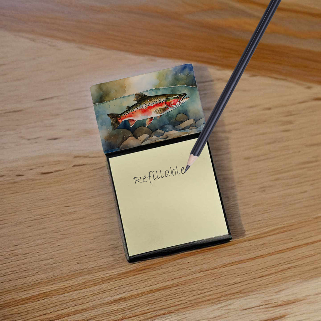 Trout Watercolor Sticky Note Holder Refillable Dispenser Desk Accessory 3x3 Pad Gift
