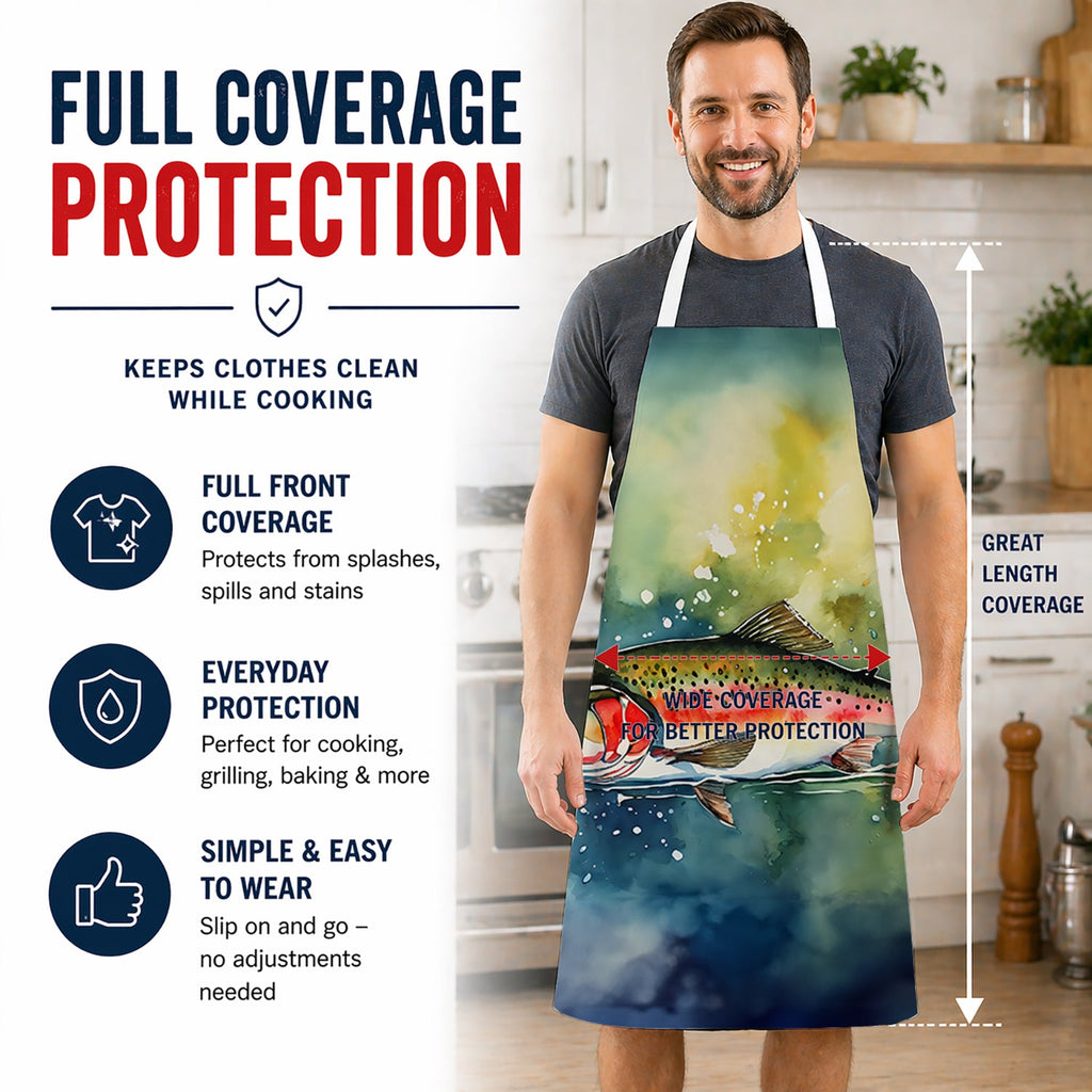 Trout Apron Cooking Kitchen Server Baking Crafts Gardening for Adult Women Men, Unisex, Large, Multicolor