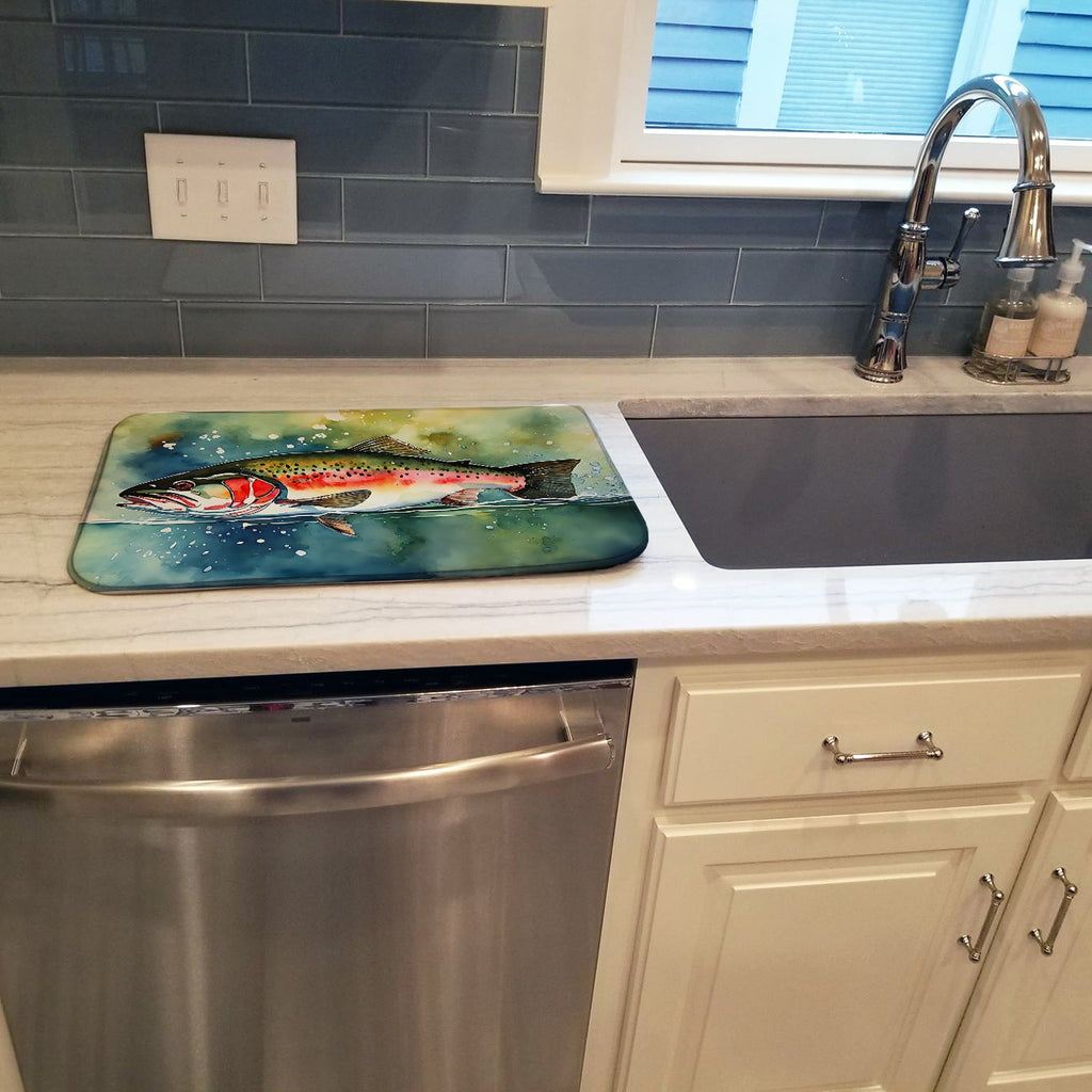 Trout Dish Drying Mat Absorbent Dish Drying Mat Pad for Kitchen Counter Dish Drainer Mat for Countertop, 14 x 21", Multicolor