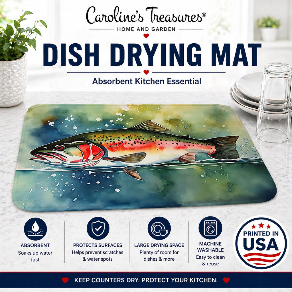 Trout Dish Drying Mat Absorbent Dish Drying Mat Pad for Kitchen Counter Dish Drainer Mat for Countertop, 14 x 21", Multicolor
