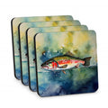Trout Foam Coasters Set of 4 Cup Coasters for Indoor Outdoor, Tabletop Protection, Anti Slip, Mouse pad Material