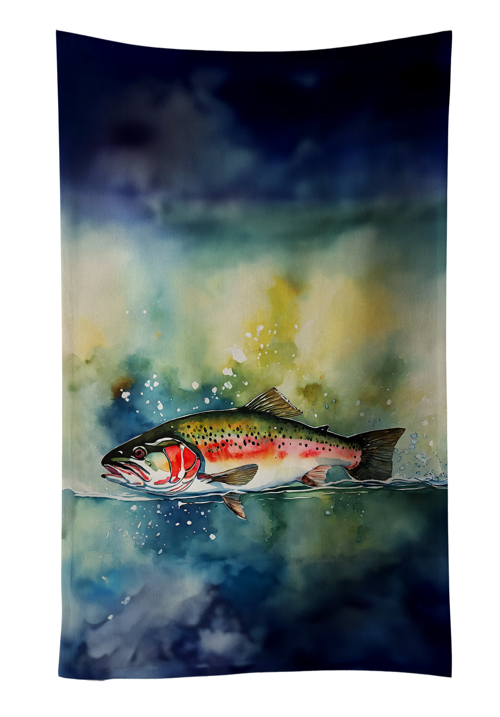 Trout Kitchen Towel Velour Plush Front and Cotton Loop Back Machine Washable