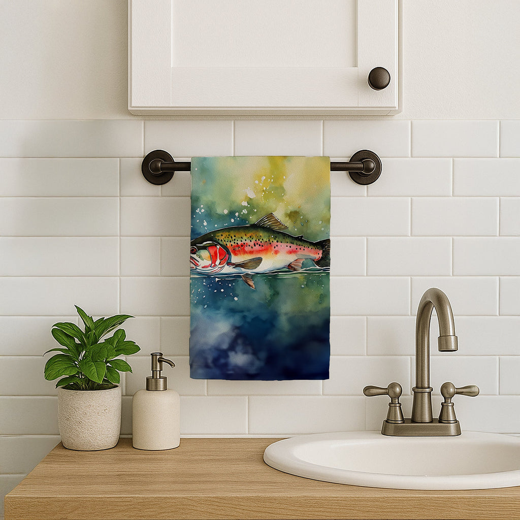 Trout Kitchen Towel Velour Plush Front and Cotton Loop Back Machine Washable