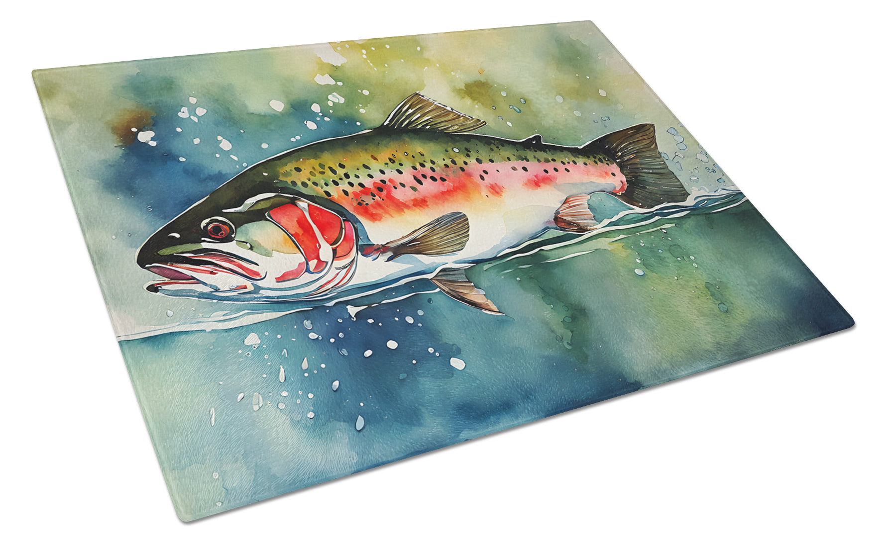 Trout Cutting Board Tempered Glass Kitchen Cutting Surface, Heat Resistant Chopping, Non-Slip Feet, Food Prep & Serving
