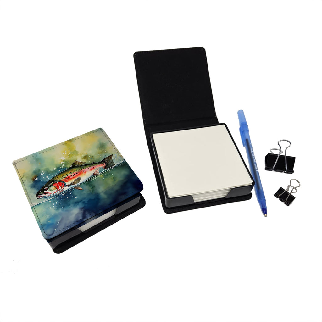 Trout PU Leather Note Paper Holder with Artist-Designed Cover, Desk Accessory, Office Gift