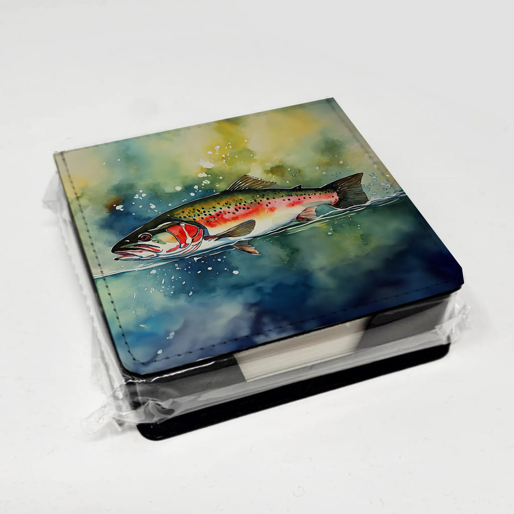 Trout PU Leather Note Paper Holder with Artist-Designed Cover, Desk Accessory, Office Gift